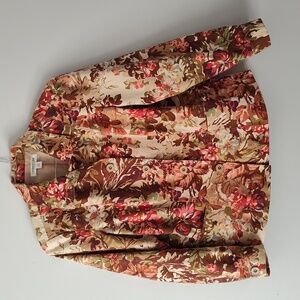 Coldwater Creek Denim Jacket Size 14 Long Sleeve Cotton Fall Floral Cottage